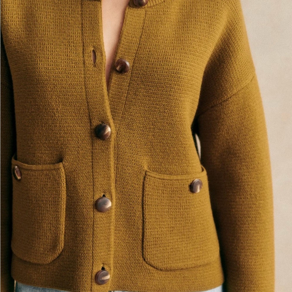 Sezane Olive Green Valerio Jacket Cardigan Wool Cotton size M EUC - Picture 3 of 11